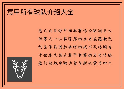 意甲所有球队介绍大全