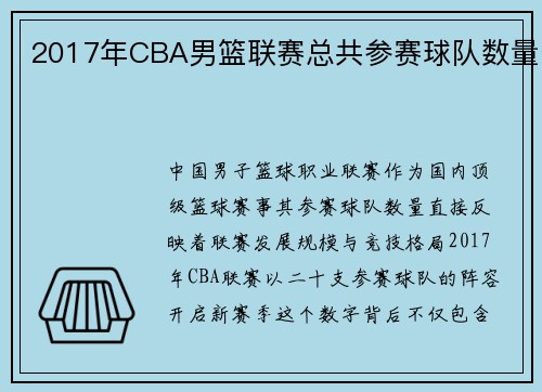 2017年CBA男篮联赛总共参赛球队数量